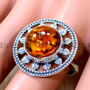 Anillos de Plata de Ley 925 con Gema de Ámbar en Forma de Sol, Joyería Fina Hecha a Mano, Diseño de Sol, Anillos Unisex para Boda y Compromiso, Venta al por Mayor - Product Image 2