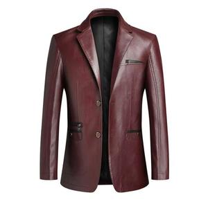 Unisex <b>Brown</b> PU <b>Leather</b> Blazer Slim Fit Stand Collar Single Breasted Waterproof High Street <b>Jacket</b> with Zippers Satin Lining - Product Image 4