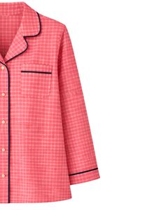 Ensemble de pyjama pour femmes à carreaux roses personnalisés, manches longues, boutons, vêtements de nuit doux et respirants en coton, ensemble de détente deux pièces - Product Image 4