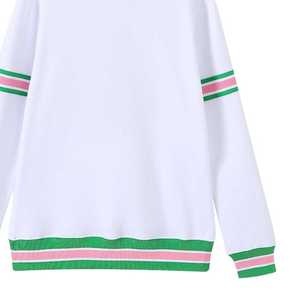 Sudadera Unisex AKA con Rayas Blancas de Chenilla, Cuello Redondo, Bordado con Letras Griegas, Ajuste Cómodo, Ropa Casual Premium - Product Image 3