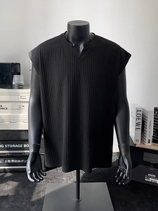 Men's Summer Sleeveless Top Casual Fitness Sports <b>Vest</b> Breathable <b>Black</b> Cotton Textured V-Neck <b>Knitted</b> Weaving - Product Image 2