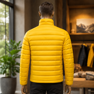 Veste d'hiver pour homme 4FORCE, jaune, en duvet, col montant, fermeture éclair, coupe-vent, décontractée, couleur unie, veste en duvet classique - Product Image 3