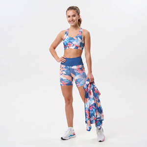 Ensemble de yoga 3 pièces pour femmes en gros : tenue de sport imprimée, veste, soutien-gorge de sport et short de sport personnalisés pour l'entraînement en salle de sport - Product Image 5