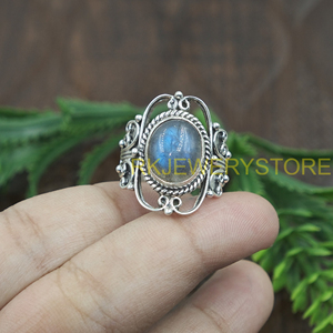 Natural Labradorite Gemstone <b>Ring</b> 925 Sterling Silver Handmade Vintage Boho <b>Statement</b> <b>Ring</b> Oval Cabochon Jewelry for Unisex Him - Product Image 6