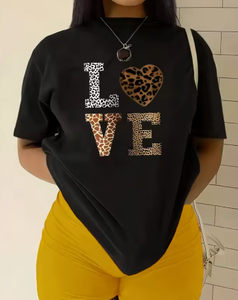เสื้อยืดผู้หญิงลายดอกไม้พิมพ์ลายจดหมายรัก แขนสั้น คอกลม สวมใส่สบาย ทรงหลวม ผ้าฝ้าย 100% ระบายอากาศได้ดี เนื้อผ้านุ่ม ยืดหยุ่นได้ - Product Image 3