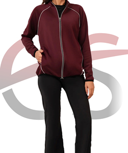 <b>Women's</b> Maroon Full Sleeve <b>Zip</b>-<b>Up</b> Jacket With Contrast Binding Breathable Polyester Cotton Activewear Regular Fit Solid Color - Product Image 3