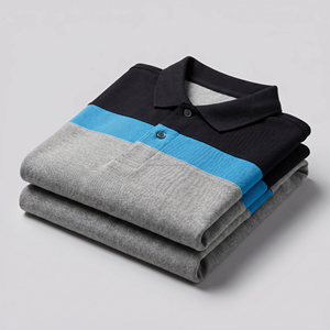 Polo para Hombre, Tres Tonos, Bloques de Color Gris Jaspeado, Negro y Turquesa, Transpirable, Algodón Piqué, Manga Corta, para Golf, Verano - Product Image 6