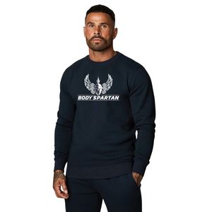 Mens <b>Navy</b> Blue Crewneck Sweatshirt Casual Fleece Pullover Long Sleeve Athletic Winter Streetwear <b>Top</b> Polyester/Cotton Windproof - Product Image 1