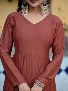 Conjunto de traje Anarkali marrón de lujo, listo para usar, con borde festoneado, Gota Patti, Dupatta, Salwar, Anarkali, Kurta, conjunto de pantalón con vestido largo - Product Image 2