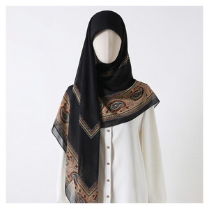 Women's Square Chiffon Hijab Black With Paisley Print Elegant Multi-Functional Scarf All Seasons Daily Wear - Product Image 1