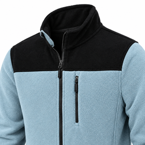 Veste polaire pour homme, bleu ciel, à blocs de couleur, col montant, épaisse, chaude, sportive, pour l'hiver - Product Image 3