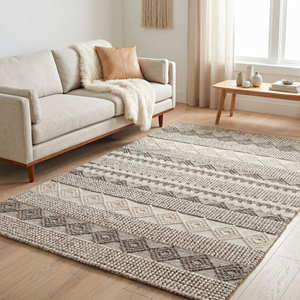 Tapis Bohème Gris Tissé à la Main en Coton et Laine – Textile de Maison Bohème à Prix Abordable – Vente en Gros de Tapis de Sol - Product Image 1