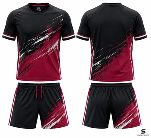 SINEWY SPORTS Conjunto de Camiseta de Fútbol para Hombre, Negro y Rojo Degradado, Sublimada, Manga Corta, Absorbe la Humedad, Ajuste Atlético, para Adultos - Product Image 1