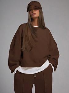 Custom Women's Oversized Sweatshirt and <b>Wide</b> <b>Leg</b> <b>Pants</b> Tracksuit Premium Fleece Casual <b>Lounge</b> Set OEM ODM Private Label - Product Image 6