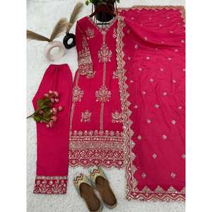 DISEÑADOR CHINON SECUENCIA DE BORDADO DE SECUENCIA TRABAJO TOP BOTTOM CON DUPATTA ROSA - Product Image 5