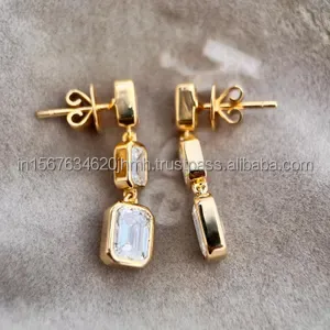 <b>Emerald</b> Cut Lab Grown Diamond Earrings in Yellow Gold, Luxury Elegant <b>Stud</b> Earrings for Women, Bridal Anniversary Wedding Gift - Product Image 3