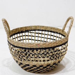 Rustic Circle Seagrass Open Weave <b>Storage</b> <b>Basket</b> with Handles for <b>Vegetable</b> <b>Storage</b> - Product Image 1