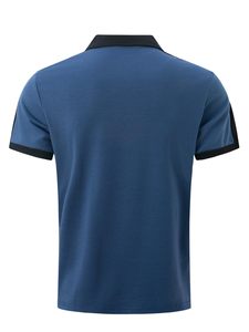 Polo pour homme en maille bleue unie à manches courtes, style décontracté, tissu piqué respirant, longueur normale, polos pour homme - Product Image 3