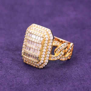 Bague rectangulaire en argent 925 avec diamant de laboratoire pour homme, bague statement, diamant certifié, pierre baguette, bijou de luxe glacé, cadeau de créateur - Product Image 2