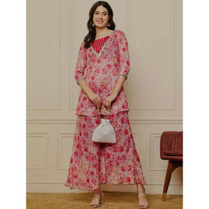 Ensemble de costume à imprimé numérique magnifique pour femmes pour les fêtes - Haut et pantalon palazzo - Product Image 1