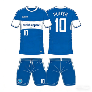 Ensemble de maillot de football américain à manches longues pour homme, style walesien, rayé bleu et blanc, imprimé, respirant, numéro 7, 100% coton - Product Image 3