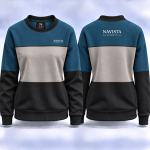 Women's Loose Fit Ribbed <b>Crewneck</b> Fleece Sweatshirt 100% Cotton Front Logo Eco-Friendly Windproof Winter Wear Quick Dry 300g - Product Image 2