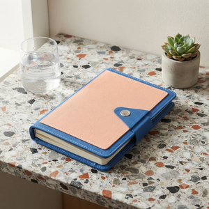 <b>A5</b> Jute Flap Cover Premium Case Bound Executive <b>Diary</b> Planner with Metal Snap Button Closure Blue Brown Two Tone Cover - Product Image 5