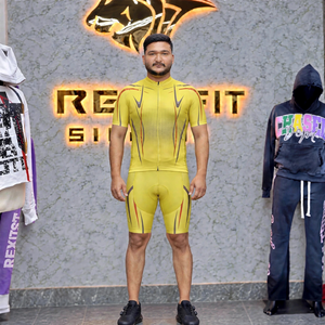 Ensemble uniforme de cyclisme d'été pour hommes, avec maillot ventilé, short rembourré, tissu léger pour la conduite sur route et en montagne - Product Image 1