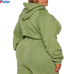 Top Selling Women's Olive Green Tracksuit <b>Set</b> Hooded Full Sleeve Loose Fit Casual Solid Color Cargo Pants Elastic Waist 2 Pcs - Product Image 4