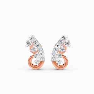 Boucles d'oreilles clous en forme de feuille incurvée avec diamants de laboratoire de 0,28 carat en or jaune 9K, or blanc, or rose - Product Image 1
