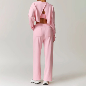 เสื้อกันหนาวเปิดหลังแบบลำลองสำหรับทุกเพศฤดูใบไม้ร่วง2024ชุดวิ่งเอวสูงระบายอากาศได้ชุดกางเกงวิ่งโลโก้มัดย้อมกิจกรรม - Product Image 3