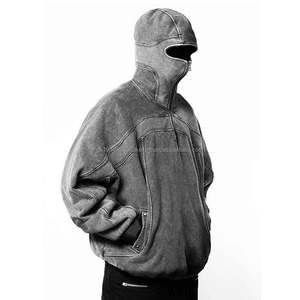 Pull 100% coton pour hommes brodé sur mesure Sweat à capuche délavé à l'acide avec fermeture éclair surdimensionné style vieilli - Product Image 3