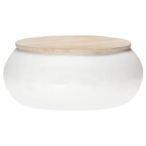 Tavolino da Caffè in Legno di Mango Massiccio e Ferro con Finitura in Legno Naturale e Bianco - Product Image 1