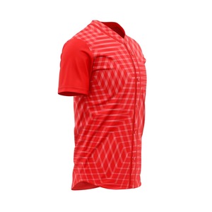 Red Baseball Jersey Men's Short Sleeve Sublimated Geometric Print Moisture Wicking 100% <b>Polyester</b> Regular Fit Button Front - Product Image 2