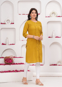 Kurti color mostaza para mujer, estilo étnico informal, Kurti recto, Kurti moderno, Nueva Kurta - Product Image 3