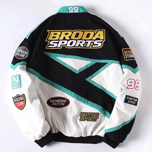 เสื้อแจ็คเก็ตบอมเบอร์ผ้าฝ้ายหนานุ่มระบายอากาศได้ดี สไตล์ F1 NASCAR ปักลายแบบ OEM เสื้อผ้าสตรีทแวร์สำหรับมอเตอร์สปอร์ต สั่งทำได้ - Product Image 2