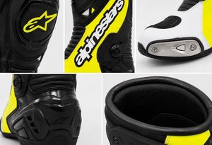 Bottes de moto pour homme, blanches et grises, mi-mollet, fermeture éclair, dessus en cuir véritable, doublure en peluche, semelle intermédiaire en EVA, semelle extérieure en caoutchouc, résistantes à l'abrasion - Product Image 2