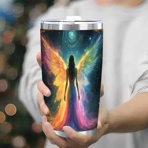 Stainless Steel Tumbler 20oz <b>Double</b> <b>Wall</b> Insulated Travel <b>Mug</b> With Angel Art Design For Coffee Tea On The Go - Product Image 3