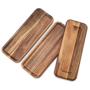 Ensemble de plateaux de service en bois d'acacia Plateau de service en bois pour la pendaison de crémaillère et les réceptions Comptoir de cuisine Table à manger - Product Image 5