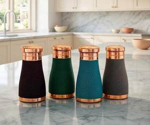 กระติกน้ำทองแดงเคลือบเงา ลายตอกแบบดั้งเดิม พกพาสะดวก ดีไซน์ทันสมัย - Product Image 3