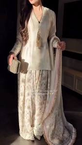 Indian Exporter Traditional Indian Autumn <b>Top</b> Plazzo Set Dupatta Silk Knee-Length Parties Celebrations Natural Waist - Product Image 2