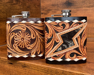 Hot Sale 8oz Hand Tooled Leather Stainless Steel <b>Hip</b> <b>Flask</b> High Quality Luxury Genuine Cow Leather Whiskey <b>Flask</b> for Men & Women - Product Image 5