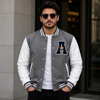 Veste de baseball en cuir véritable gris et blanc pour homme, respirante, coupe-vent, avec doublure en satin - Veste tendance hip-hop de style urbain