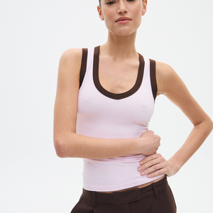Débardeurs côtelés pour femmes, personnalisables, respirants, avec bordure contrastée, col rond, color block, fabriqués par des fabricants OEM. - Product Image 2