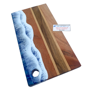 Planche à découper rectangulaire en bois, motif océan, résine époxy, non toxique, antibactérienne, antidérapante, fabriquée au Vietnam - Product Image 2