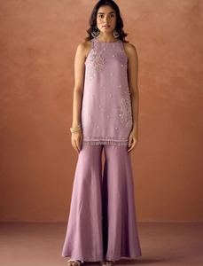 Conjunto de Salwar Kameez con Top Modesto de Encaje Bordado para Mujer, Corte en A, Sin Mangas, Formal, Casual, para Verano - Product Image 3