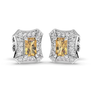 Boucles d'oreilles clous halo en diamant de laboratoire, or 10K 14K 18K, platine, argent, jaune, taille radiant, bijoux de mariée élégants - Product Image 1