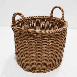 Handwoven <b>Plastic</b> Rattan Round Storage <b>Basket</b> Set Nesting Laundry Bins Double Loop Handles - Product Image 5