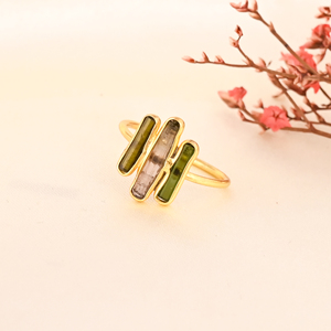 Natural Multi Tourmaline Stick Brass <b>Adjustable</b> <b>Ring</b> Gold Plated Jewelry - Product Image 2