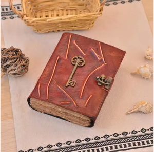 Antique Handmade Deckle Edge Paper Key Brown Vintage Leather Journal 240 Sketchbook Vintage Genuine Leather <b>Notepad</b> Embossed Dia - Product Image 1